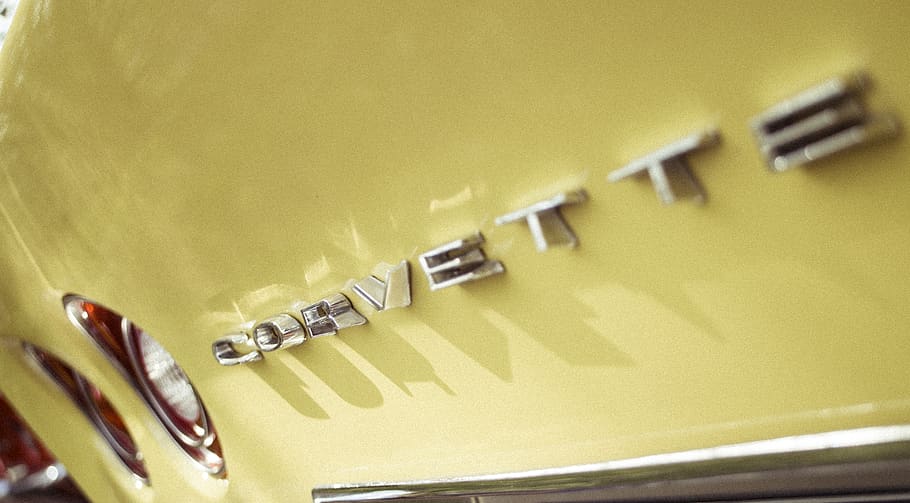 corvette, lights, letter, yellow, car, us car, classic car, HD wallpaper