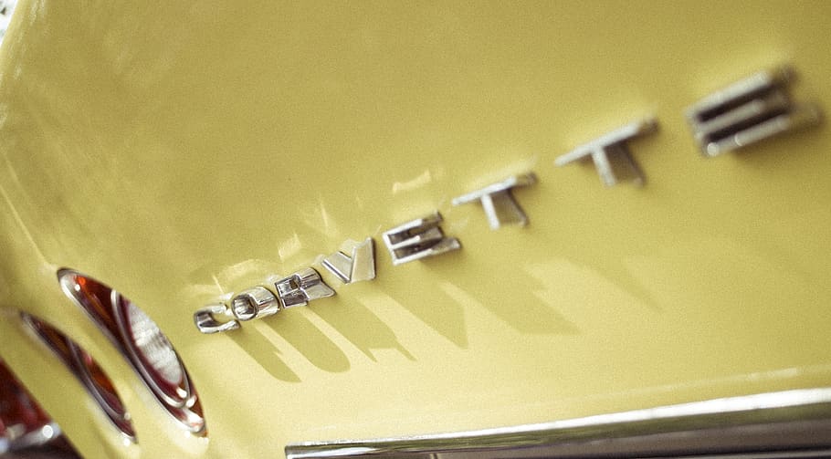 corvette, lights, letter, yellow, car, us car, classic car HD wallpaper