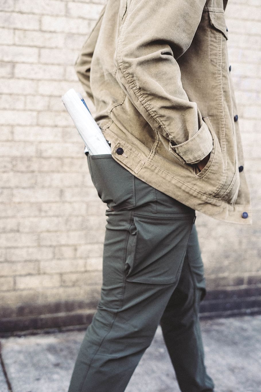 man walking hand on jacket's pocket with rolled paper on pants back pocket, HD wallpaper
