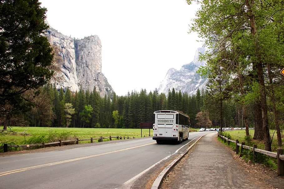 highway, mountain, bus, landscape, road, transportation, mode of transportation HD wallpaper