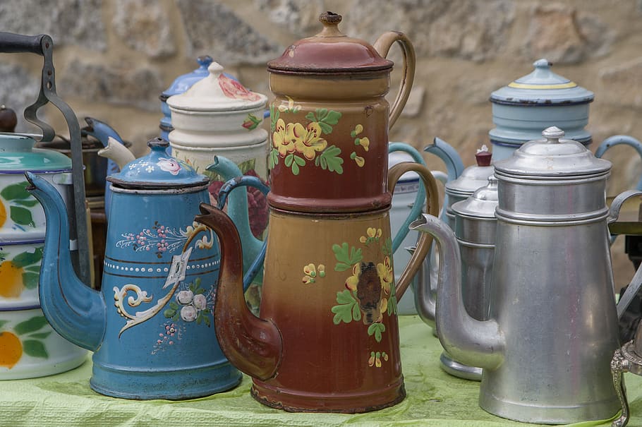flea market, coffee maker, kitchen, container, no people, antique HD wallpaper