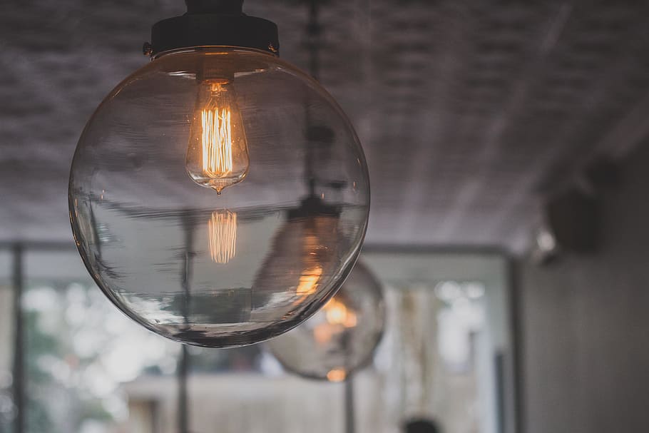 round clear light bulb, ceiling, lightbulb, glass, lamp, electricity HD wallpaper
