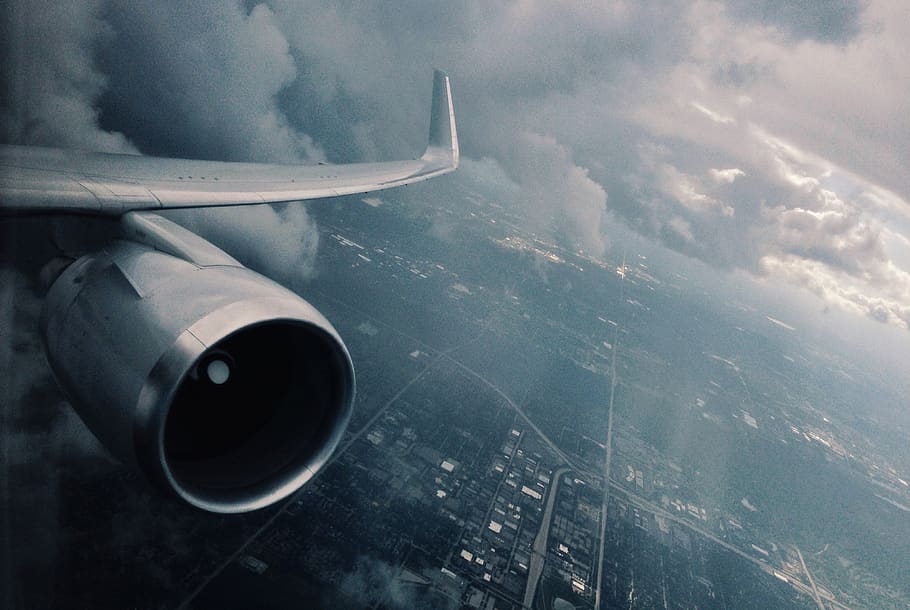 white wing plane, air vehicle, airplane, cloud - sky, mode of transportation HD wallpaper