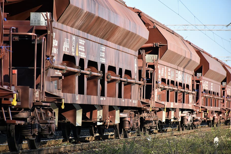 cargo train, wagons, transportation, transit, railway, track HD wallpaper