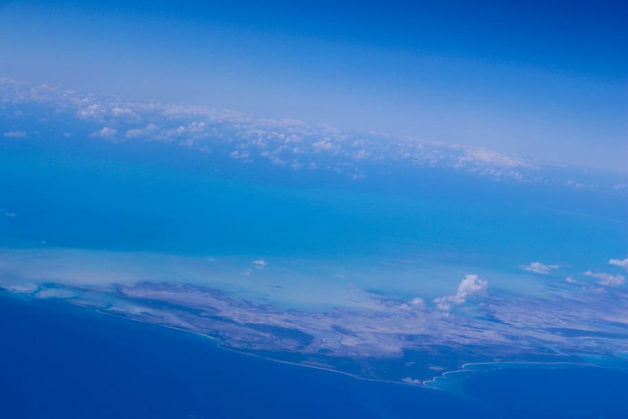 sky, plane, clouds, nature, island, cloud - sky, blue, scenics - nature HD wallpaper