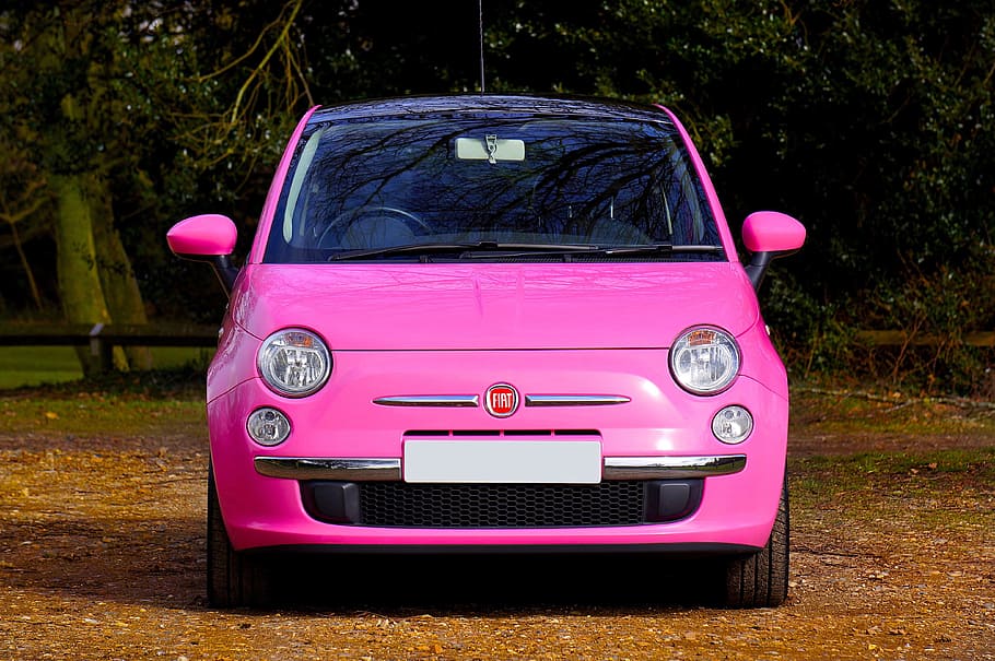 Photo of Pink Fiat 500 Car, automobile, automotive, parked, vehicle, HD wallpaper