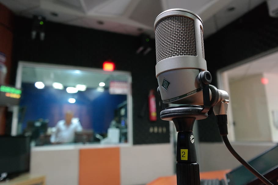 Grey Condenser Microphone, industry, macro, music, recording studio