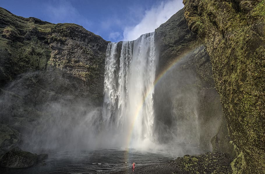 iceland, waterfall, scenics - nature, motion, rock, flowing water HD wallpaper