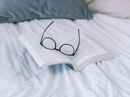 black framed eyeglasses on book page, reading, bedding, paper HD wallpaper