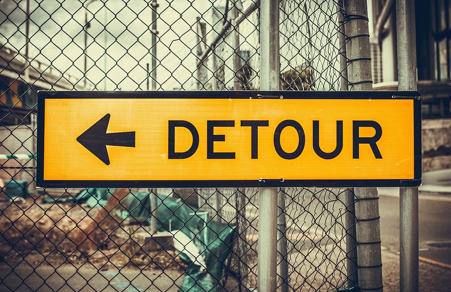 Yellow And Black Detour Signage, arrow, security, fence, communication, HD wallpaper