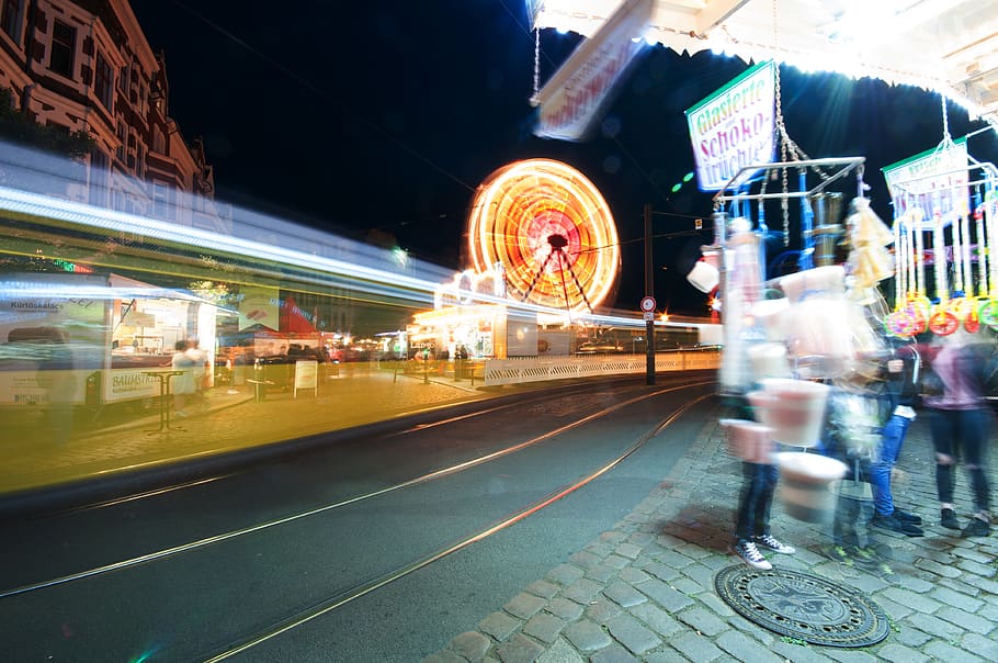 summer, fest, köpernick, berlin, night, ferris wheel, blurred motion HD wallpaper