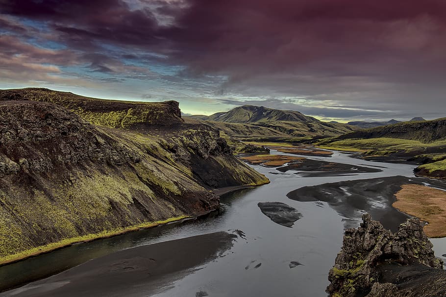 water stream beside mountains, scenics - nature, sky, beauty in nature HD wallpaper