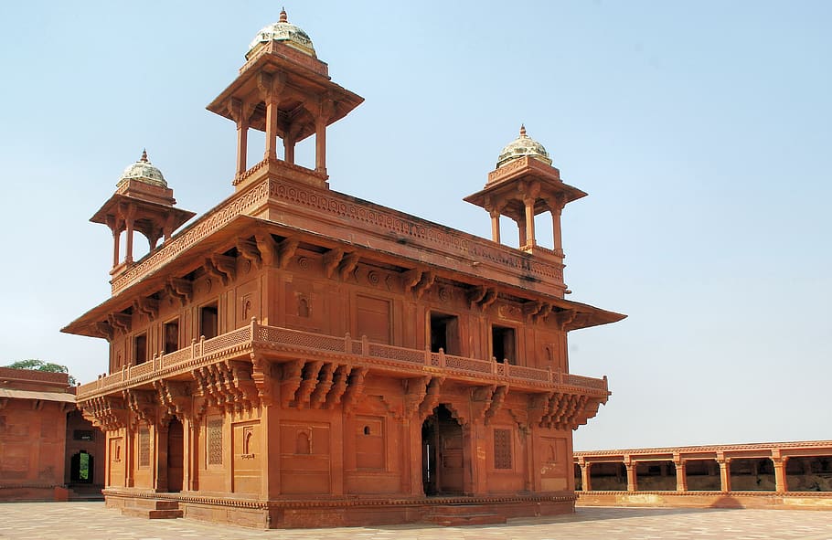 india, fahtepur-sikri, palace, pavilion, maharajah, red sandstone, HD wallpaper