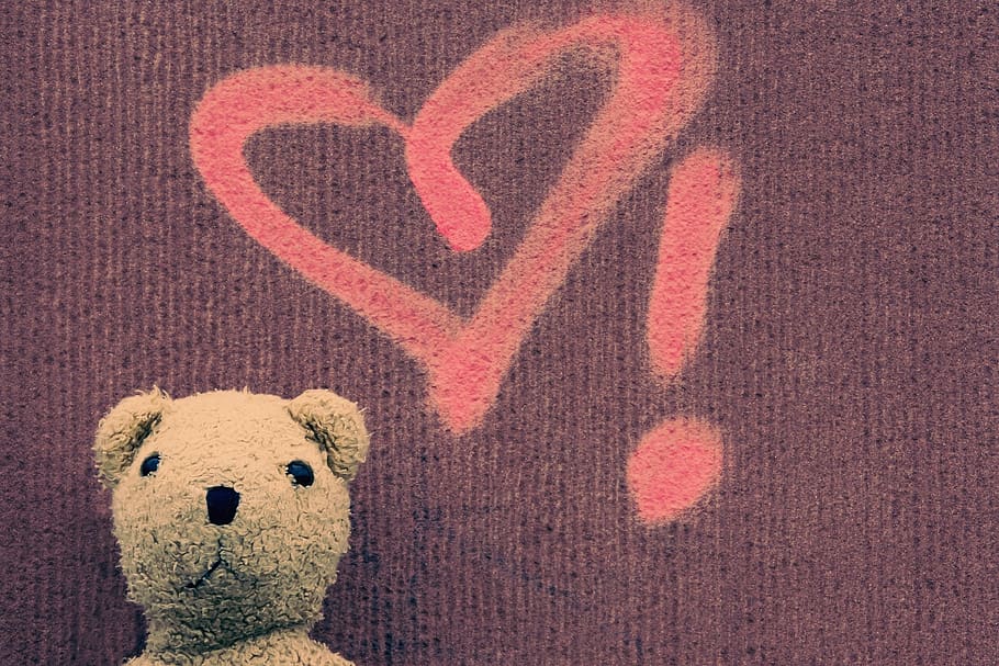 teddy, teddy bear, heart, love, stuffed animal, exclamation point, HD wallpaper