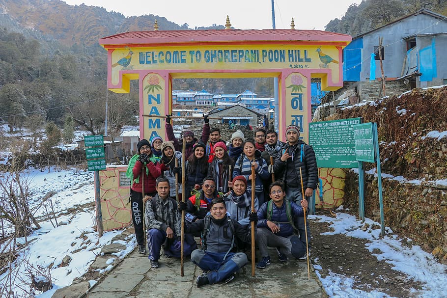 nepal, ghode pani, winter, real people, snow, group of people HD wallpaper