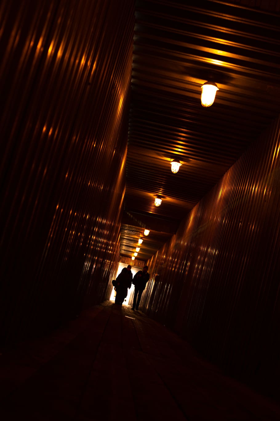 silhouette photography of two person walking on pathway, corridor, HD wallpaper