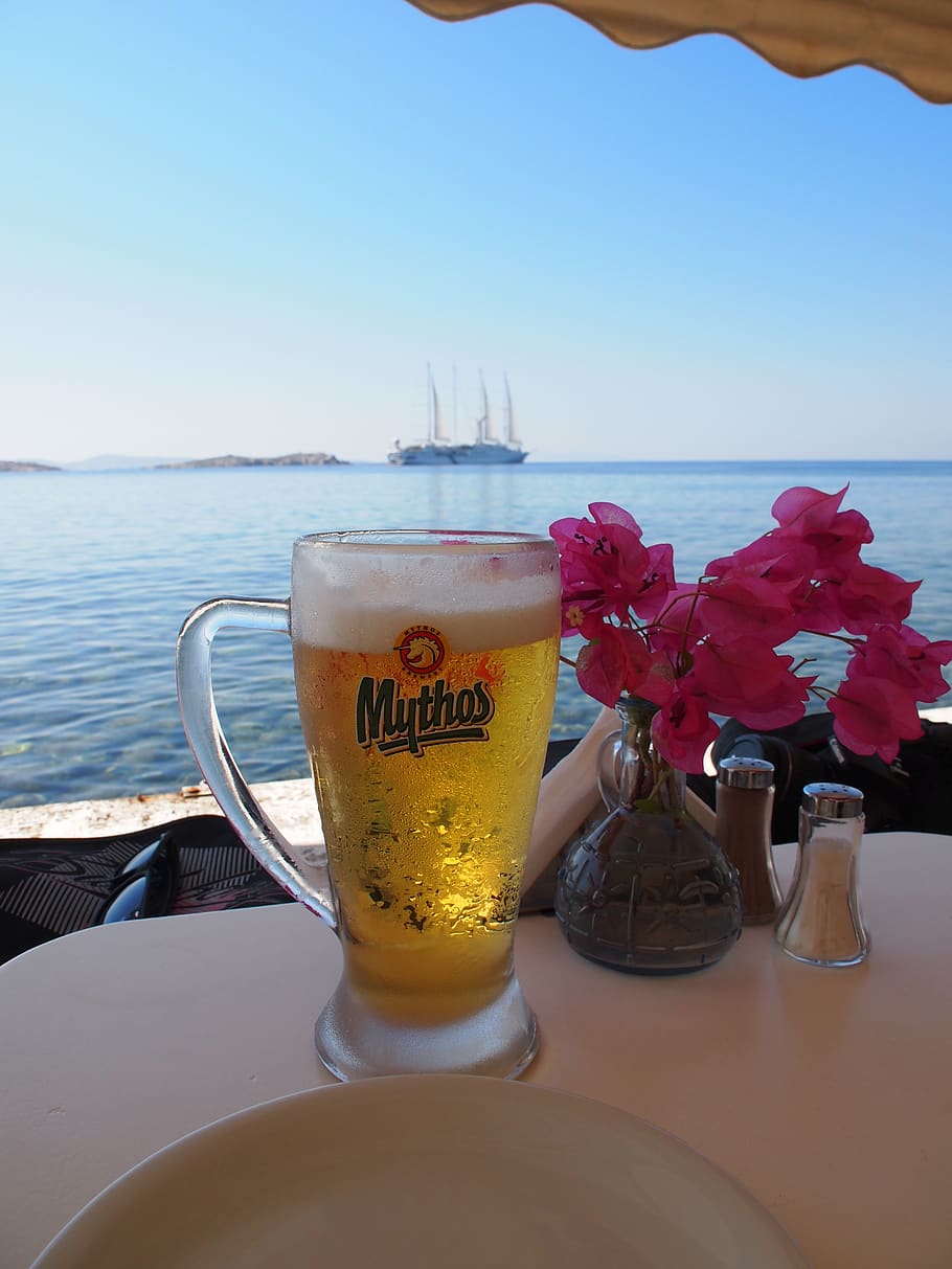greece, mikonos, cerveza, ship, mykonos, mar, sea, barco, beer, HD wallpaper