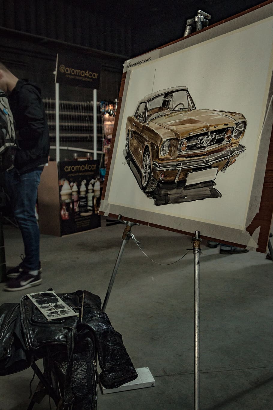 Beige Ford Mustang Coupe Painting, art, one person, real people HD wallpaper