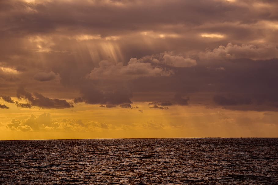 sunset, nature, sky, clouds, rays, light, sunbeam, sunlight HD wallpaper