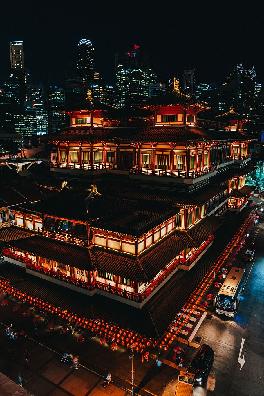 red lighted temple at night, nature, scenery, outdoors, landscape HD wallpaper