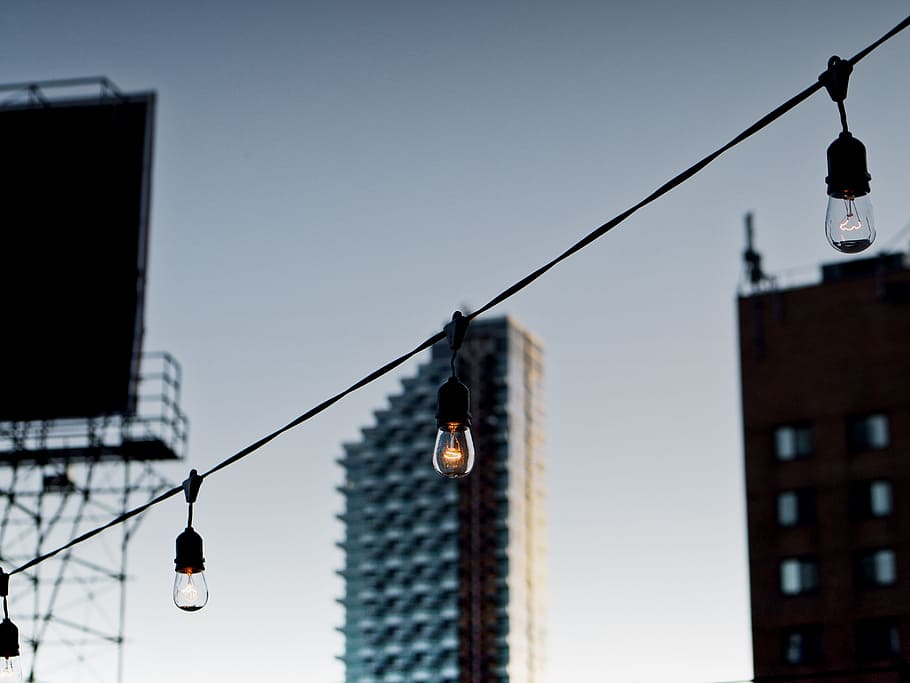 bulb, building, light, hanging, exterior, wire, urban, city, HD wallpaper