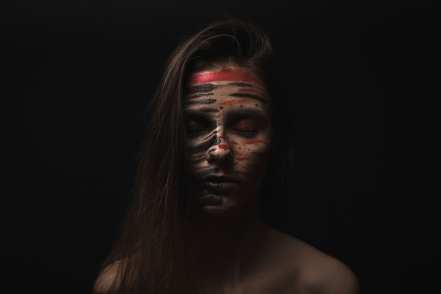 Online crop | HD wallpaper: woman face with red and black face paint