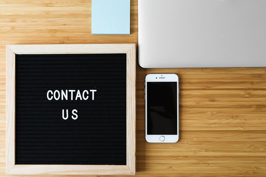 Contact Us Sign With Phone On Desk Photo, Business, Laptop, Computer, HD wallpaper