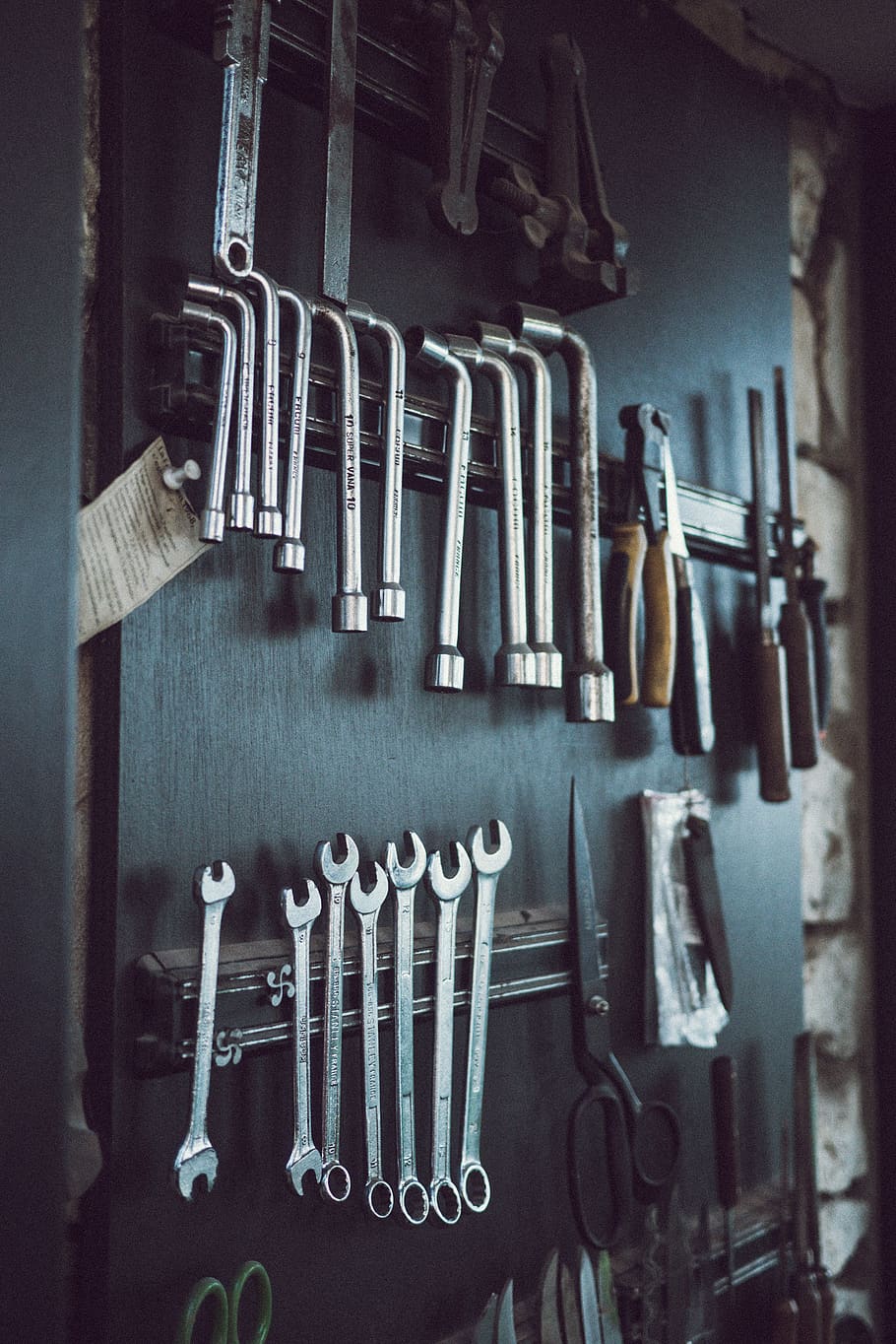 assorted hand tools on wall, wrench, clamp, can opener, plumbing HD wallpaper