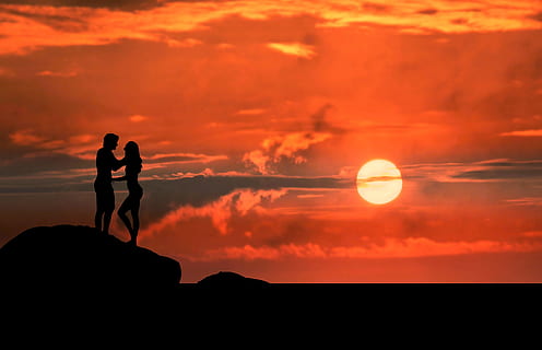 HD wallpaper: love, couple, silhouette, sunset, romantic, together ...