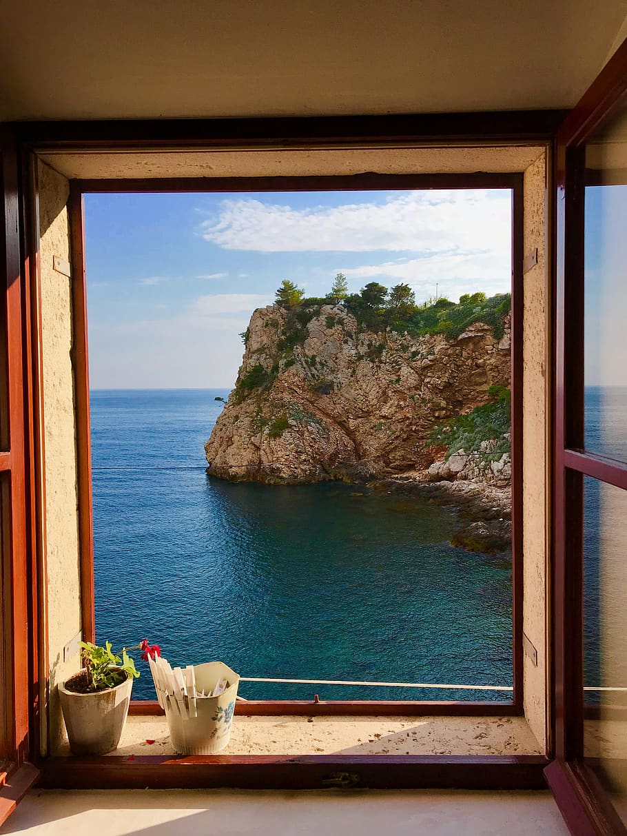 croatia, window, sea, water, sky, indoors, no people, scenics - nature HD wallpaper