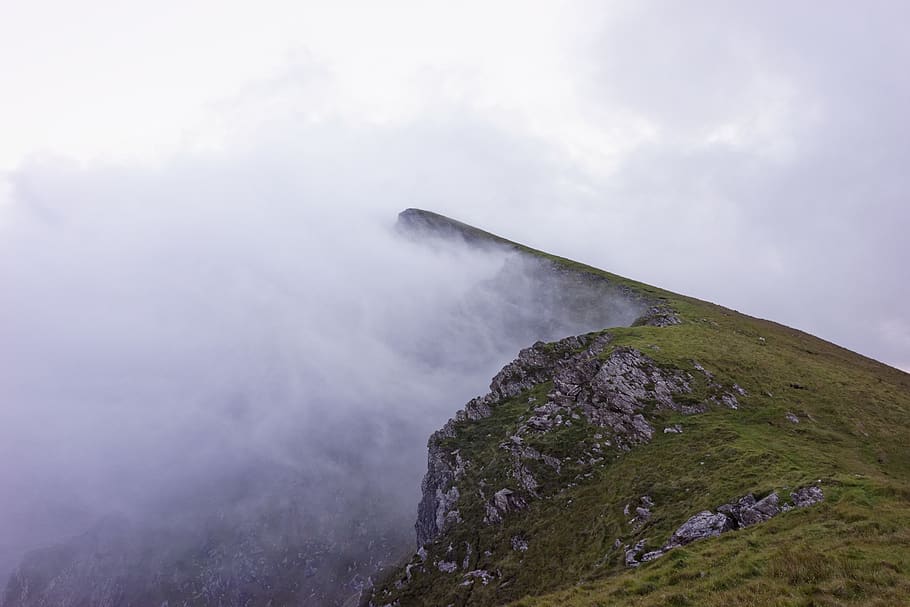 cliff, cloud, achill, achill island, croaghaun, misty, fog, HD wallpaper