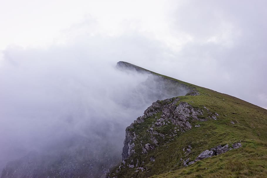 cliff, cloud, achill, achill island, croaghaun, misty, fog HD wallpaper