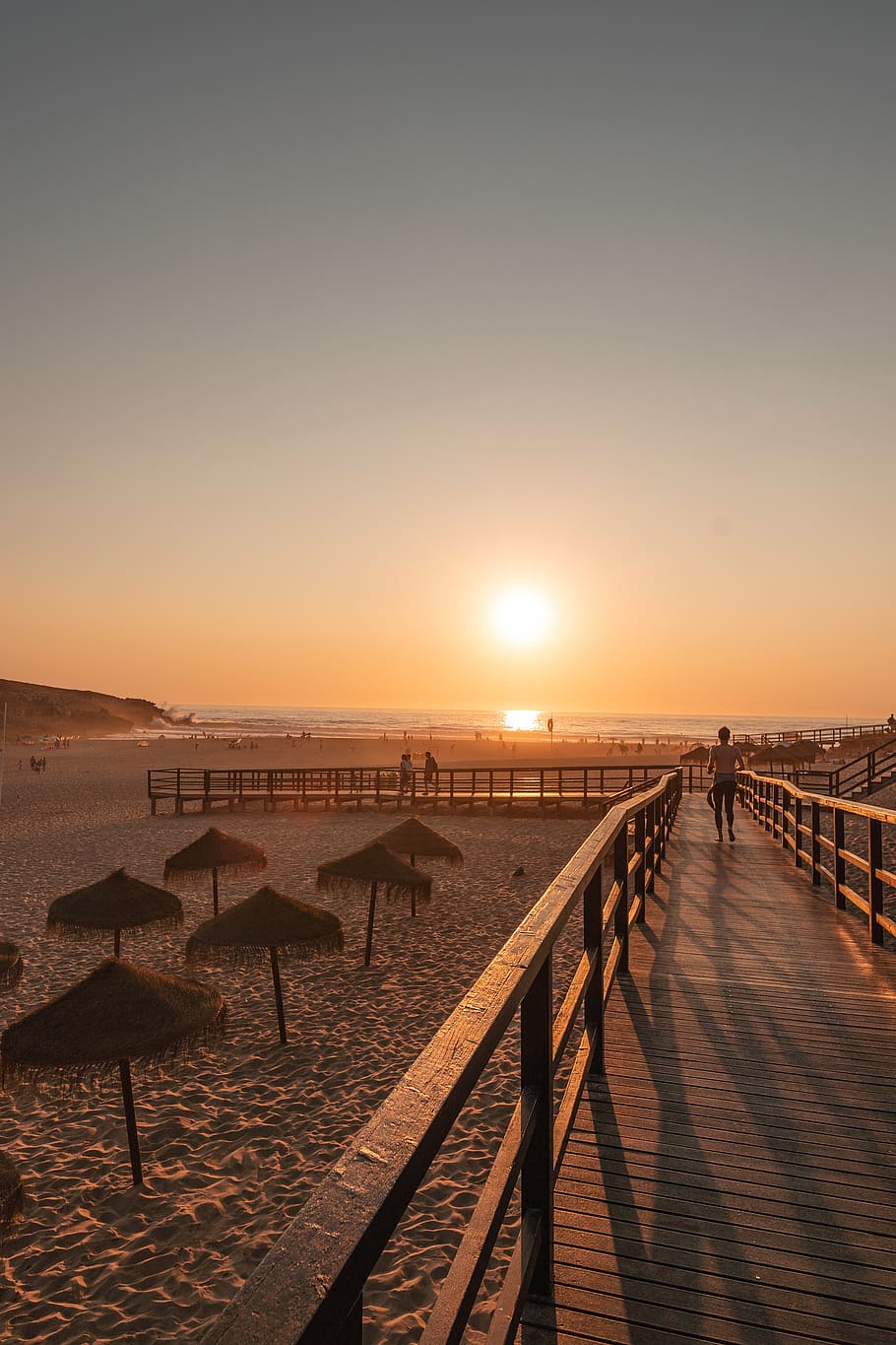 Sun, beach, sunset, sky, nature, architecture, water, clear sky, HD wallpaper