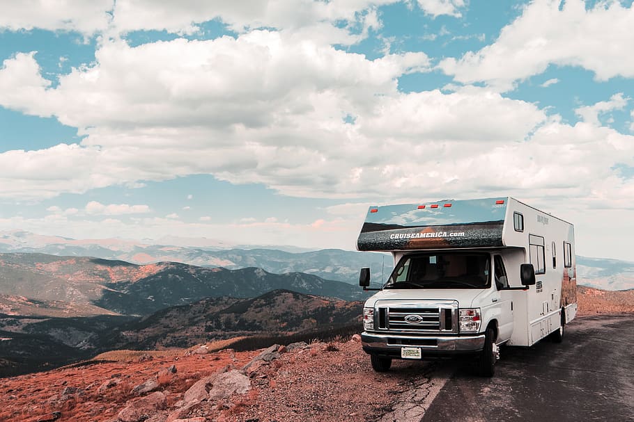white recreational van, cloud - sky, mode of transportation, land vehicle HD wallpaper