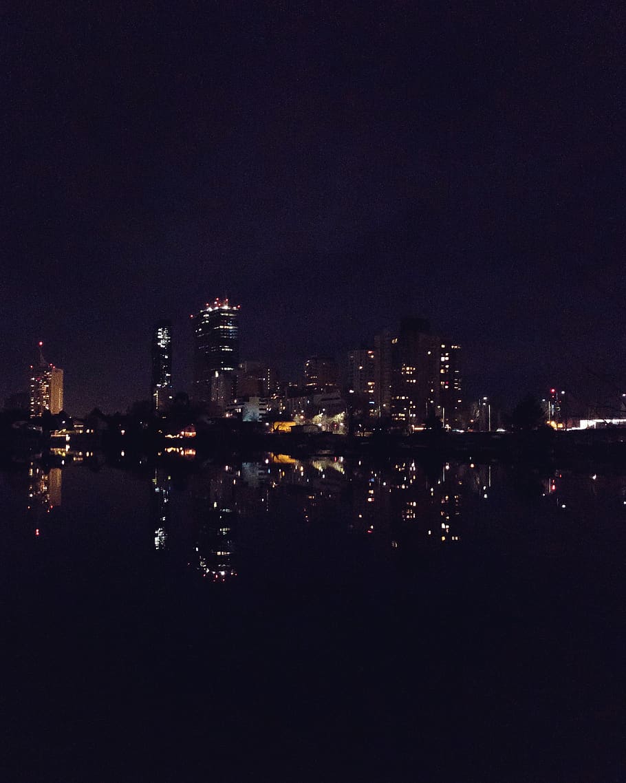 austria, vienna, nightshot, reflection, wien, danau, water HD wallpaper