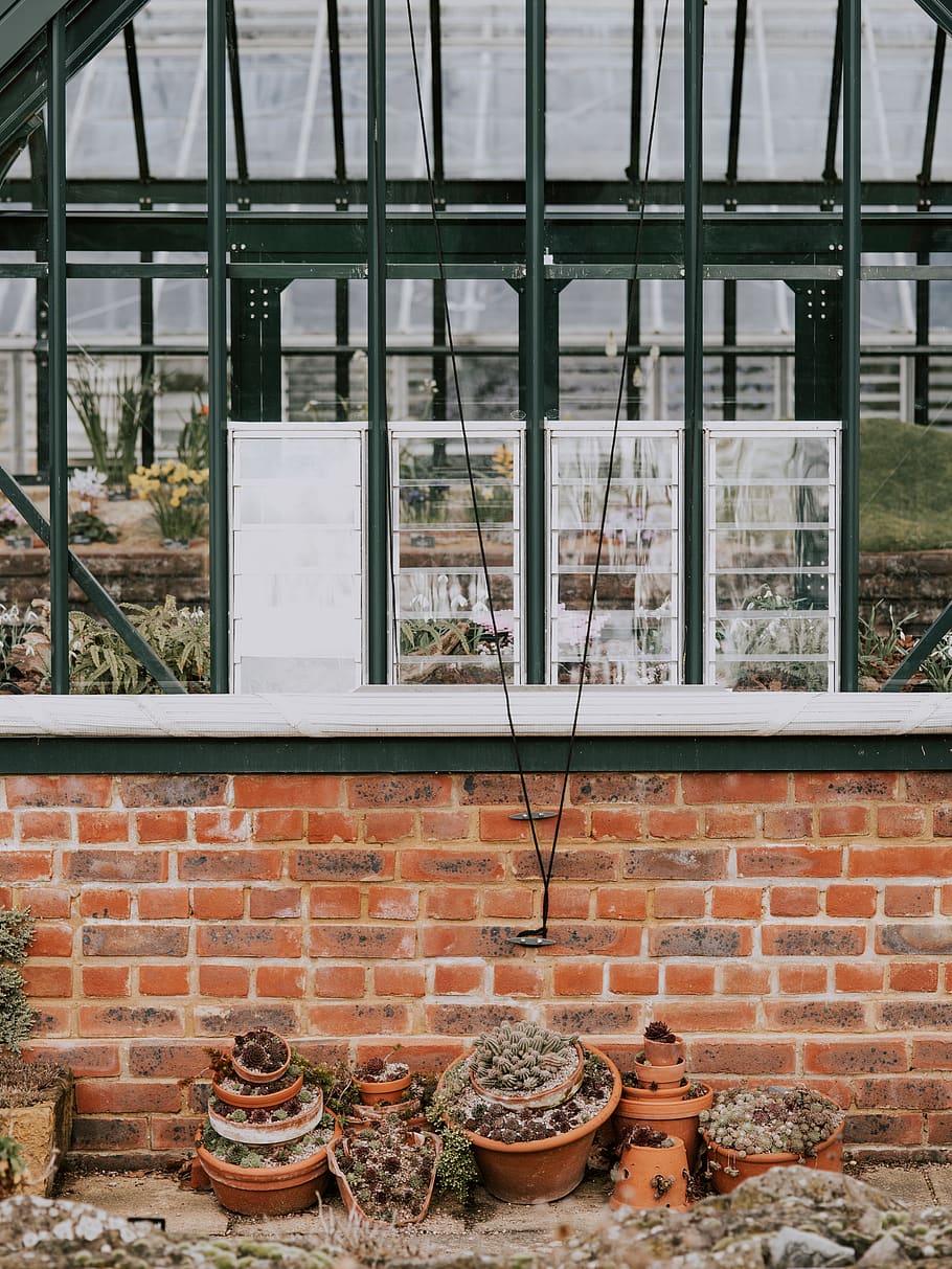 grey metal frame, brick, brick wall, built structure, window HD wallpaper