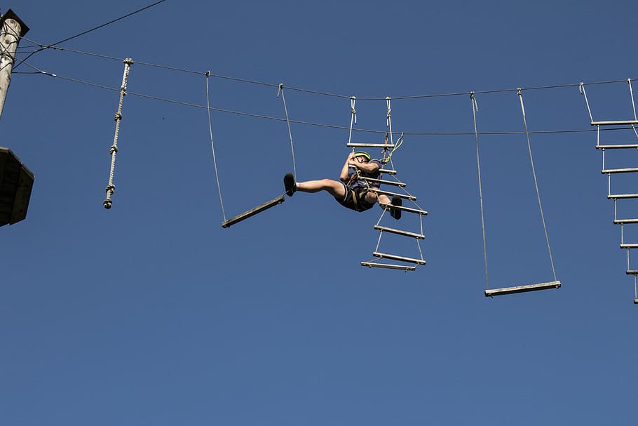 high ropes course, actor, difficult, power-consuming, sunny HD wallpaper