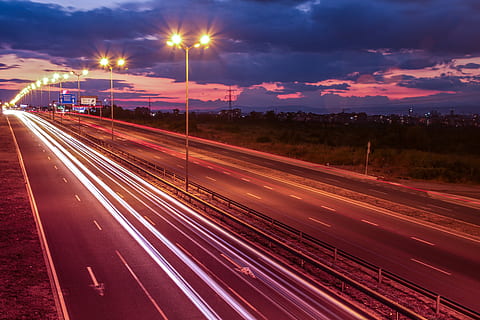 bulgaria, sofia, sofia ring mall, sunset, light trails, ring road HD wallpaper