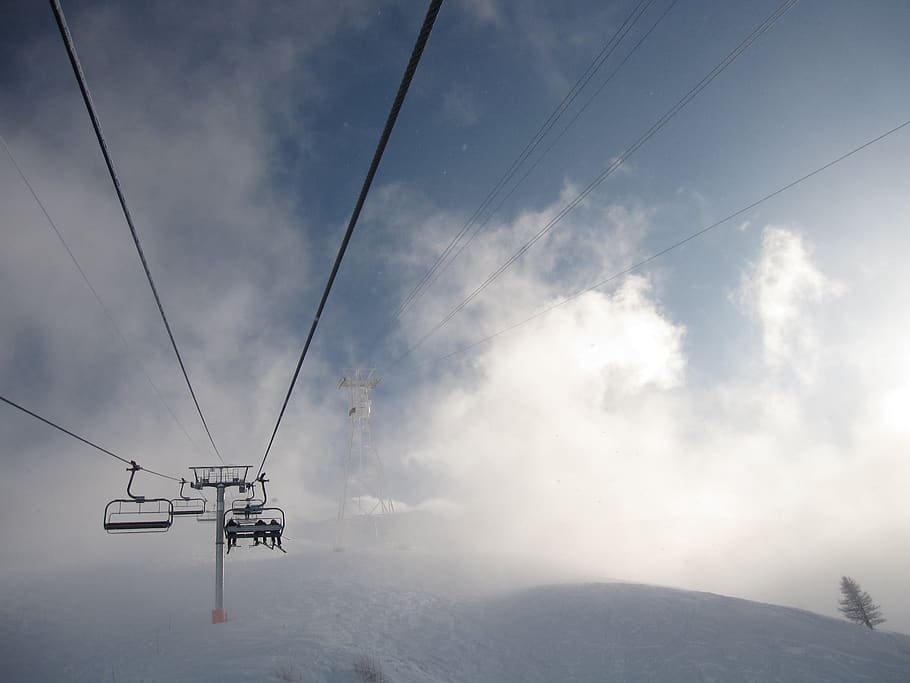 ski, cables, lifts, mountain, sky, cable car, scenics - nature HD wallpaper