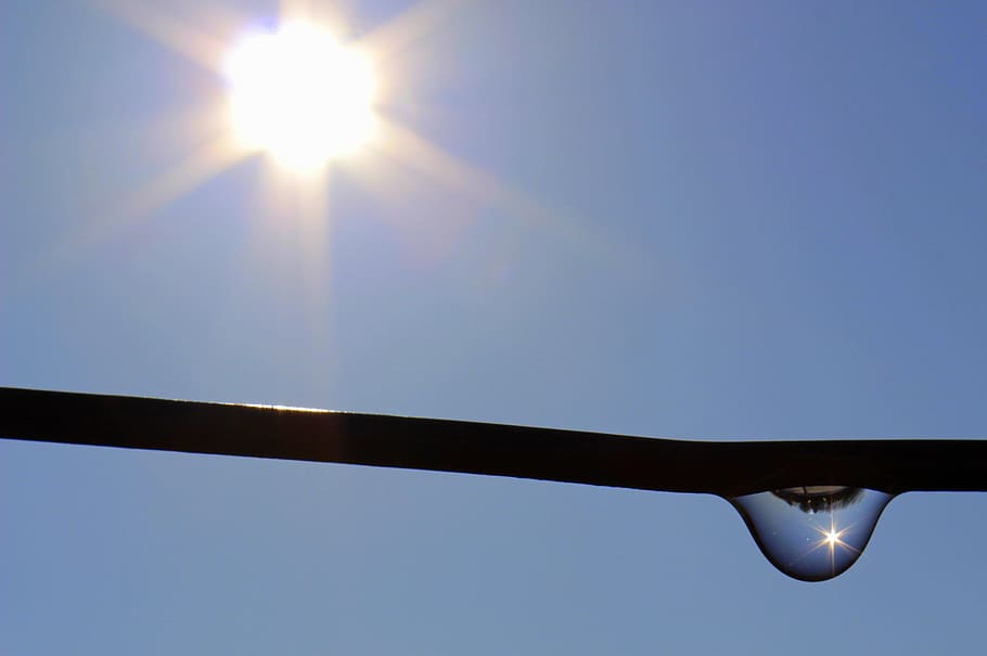 drop, droplet, fall, falling, water, wire, object, sun, nature HD wallpaper