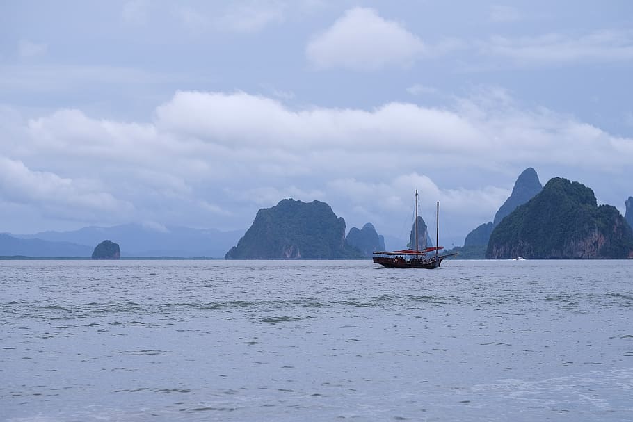 boat, islands, ocean, sky, water, cloud - sky, scenics - nature HD wallpaper