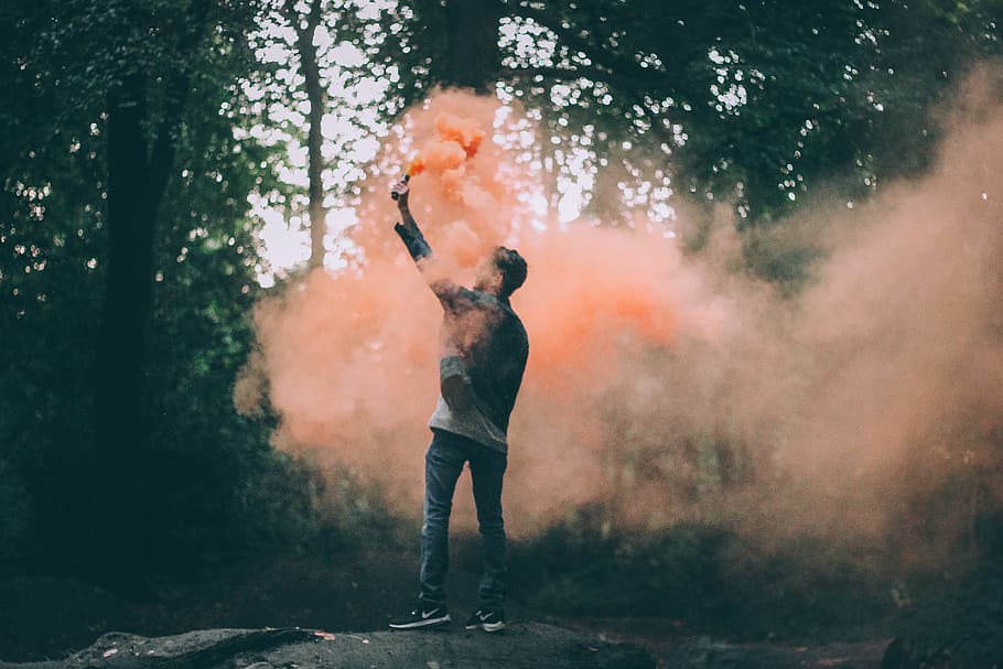 Man Throwing Peach-colored Powder, daylight, environment, flare HD wallpaper