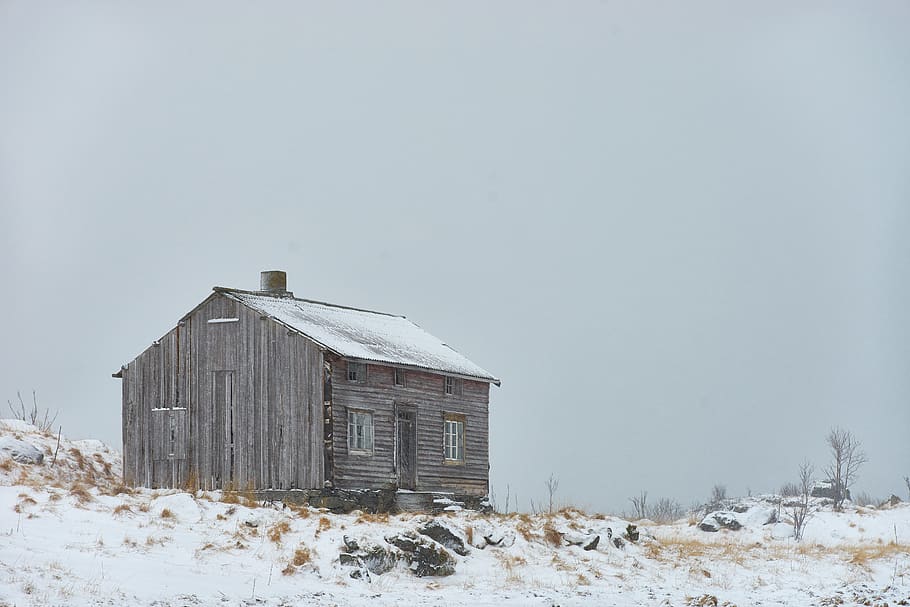 brown shack, snow, winter, cold temperature, building exterior HD wallpaper