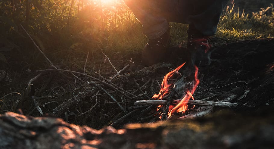 time lapse photography of burning branches, flame, fire, camping