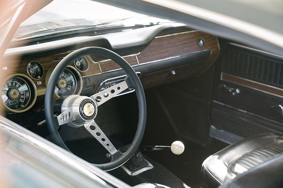 black and silver car wheel steering wheel, gear knob, speedometer, HD wallpaper