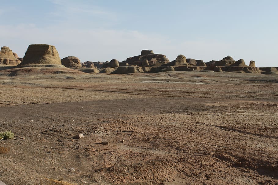 desert, drought, desolate, sky, rock, tranquil scene, rock formation HD wallpaper