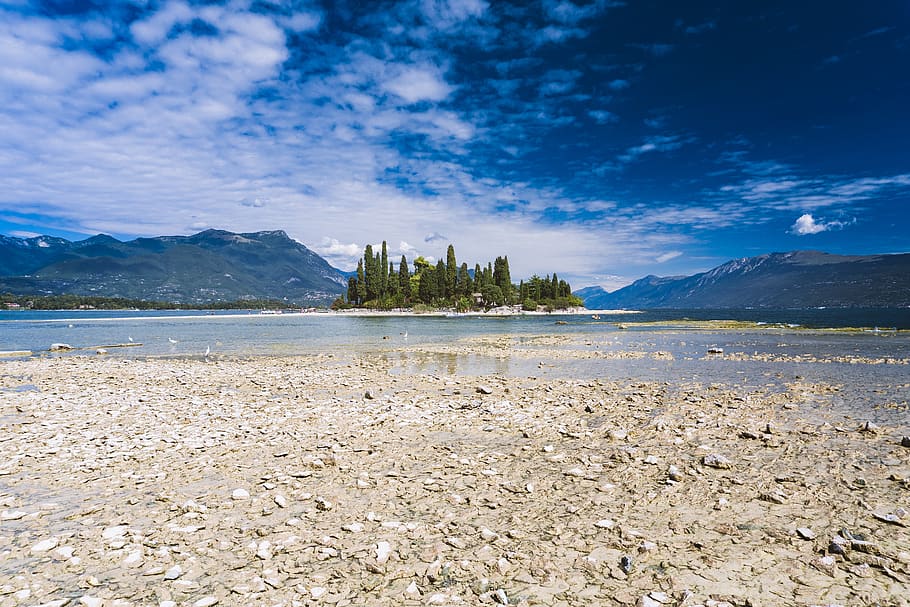 islet surrounded with mountain, beach, ocean, nature, coast, water HD wallpaper