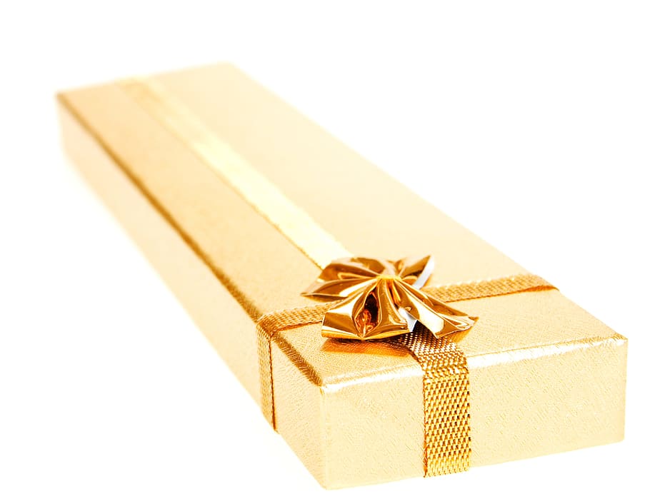 golden, gift, box, bow, celebration, christmas, crate, decoration HD wallpaper