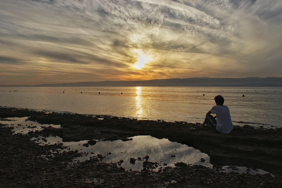 jordan, sea, down, romance, sunset, water, sky, beauty in nature HD wallpaper
