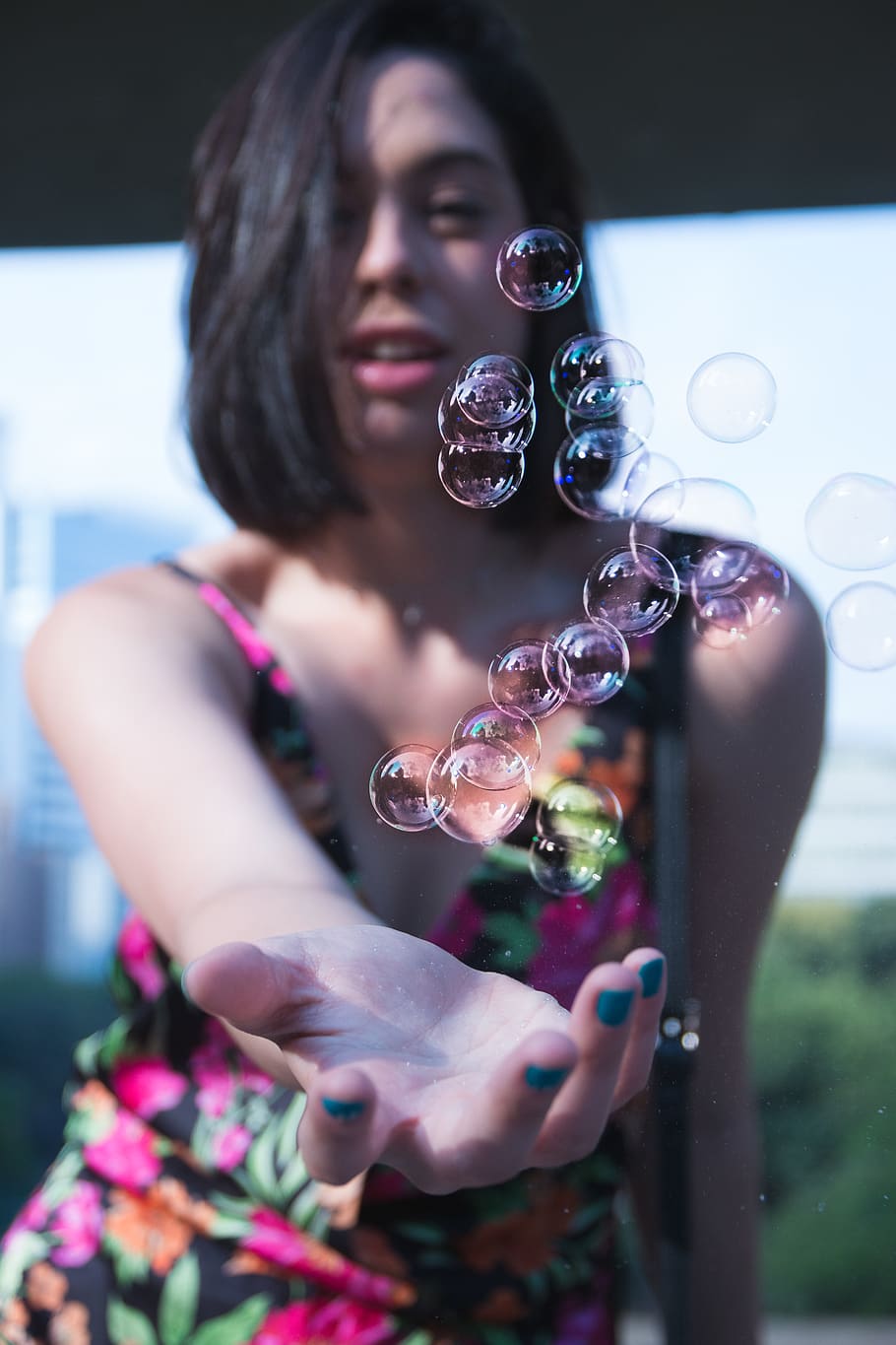 Selective Focus Photography Of Woman Reaching For Bubbles, hand HD wallpaper